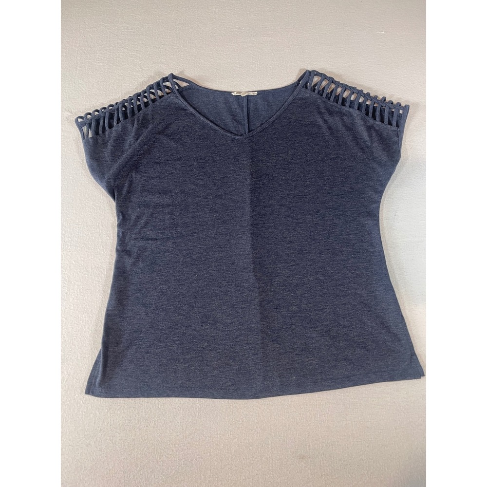 Parallel Skies Women's Blue Braided Shoulder V-Neck Knit Top Large